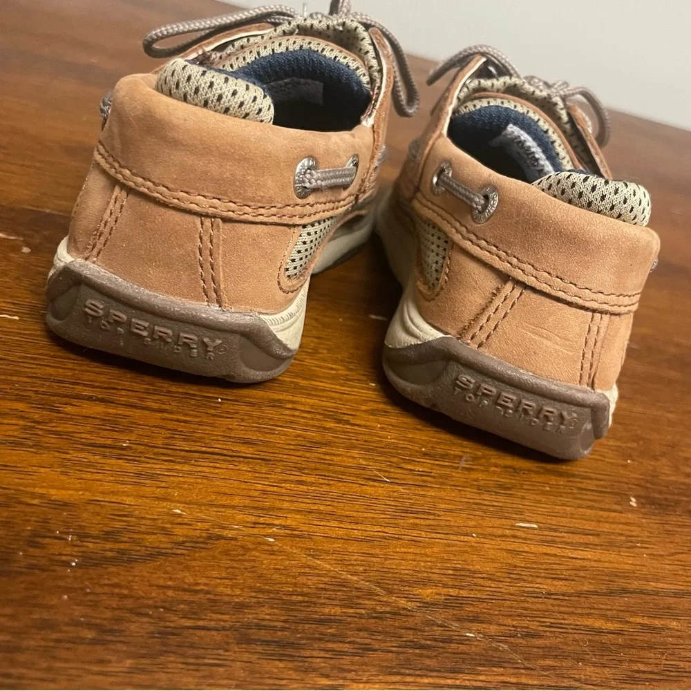 Sperry Tan and Navy Baby Boat Shoes